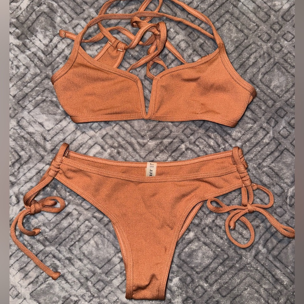 ZAFUL Small Ribbed Bikini Set in Burnt Orange